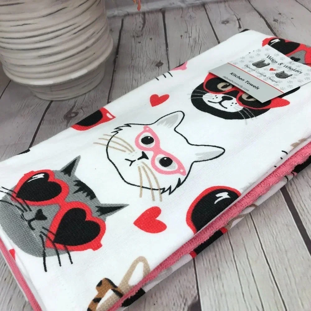 wags & Whiskers CATS kitchen towels deborah connolly